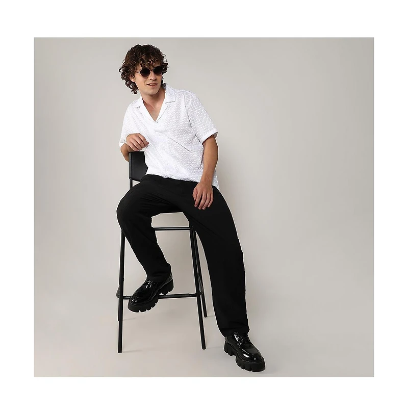 Men's Chalk White Embroidered Circular Shirt