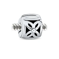 Bling Jewelry Floral Daisy Spacer Stopper Barrel Bead Charm Oxidized Sterling Silver Snap Clasp Fits European Bracelet