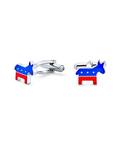 Bling Jewelry Patriotic American Usa Red White Blue Animal Donkey Shirt Cufflinks Symbol of Democrat Symbol Party Political Enamel Three Tone Stainles