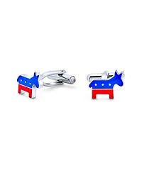 Bling Jewelry Patriotic American Usa Red White Blue Animal Donkey Shirt Cufflinks Symbol of Democrat Symbol Party Political Enamel Three Tone Stainles
