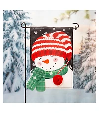 Evergreen Garden Flag Cheerful Snowman Applique Double Sided Indoor Outdoor Decor 18" x 12.5"