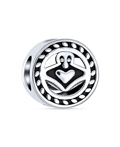 Bling Jewelry Bff Round Friendship Irish Celtic Claddagh Bead Charm Oxidized Sterling Silver