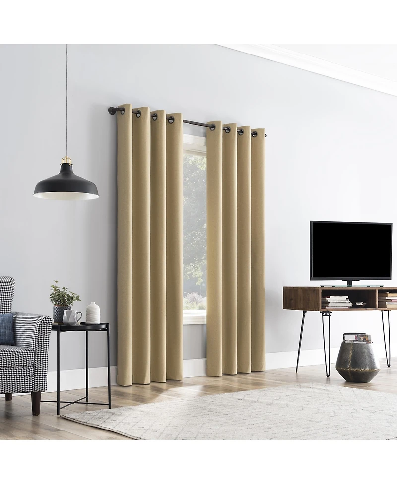 Cayden Grid Texture Draft Shield Fleece Insulated 100% Blackout Grommet Curtain Panel