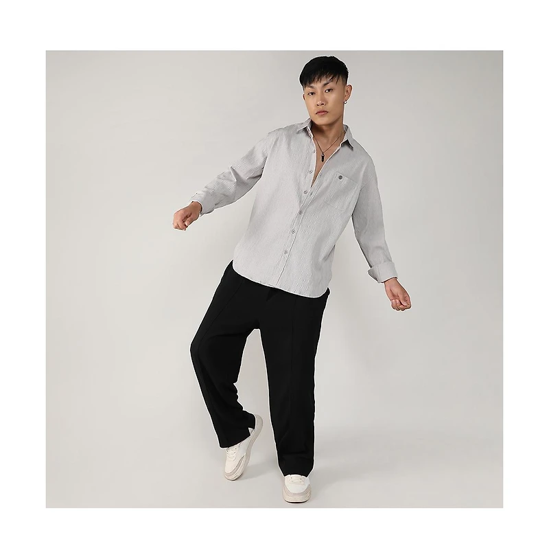 Campus Sutra Men's Greige Textured Ruched Shirt