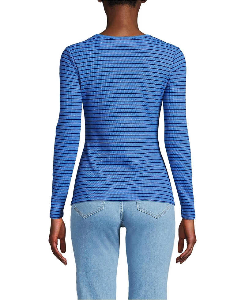 Lands' End Women's Lightweight Waffle Long Sleeve Notch Neck T-Shirt