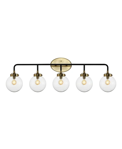 Jonathan Y Caleb 38" 5-Light Contemporary Transitional Iron/Glass Led Vanity Light, Brass