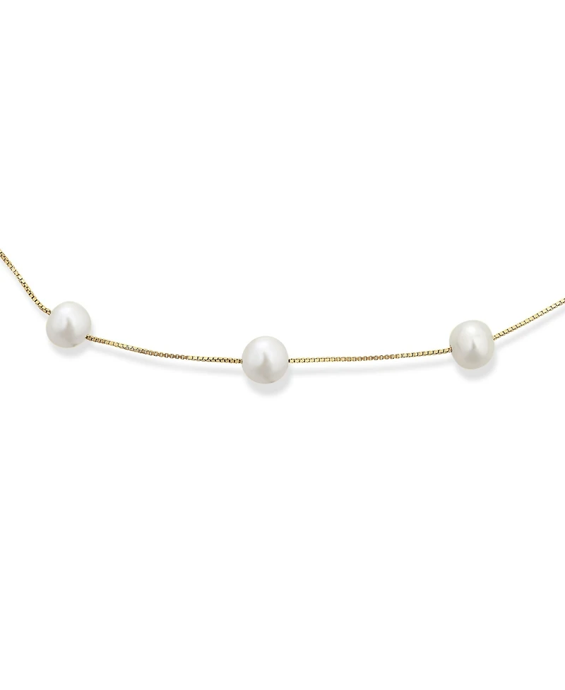 Bling Jewelry Tin Cup Freshwater Cultured Pearl Natural Stone Necklace Chain Station Yellow Gold Plated Sterling Silver 16 18 Inch