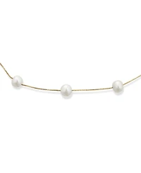 Bling Jewelry Tin Cup Freshwater Cultured Pearl Natural Stone Necklace Chain Station Yellow Gold Plated Sterling Silver 16 18 Inch