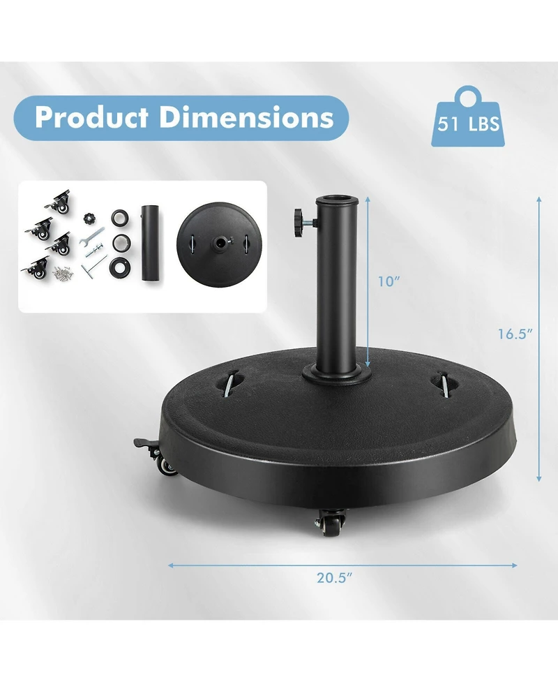 Skonyon 51LBS 20.5Inch Outdoor Umbrella Base with Wheels and Handles