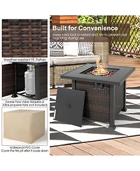 7PCS Patio Rattan Furniture Set Fire Pit Table Cover Glass Top Cushion