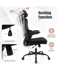 Mesh Office Chair with Adaptive Lumbar Support Flip-up Padded Armrests Headrest