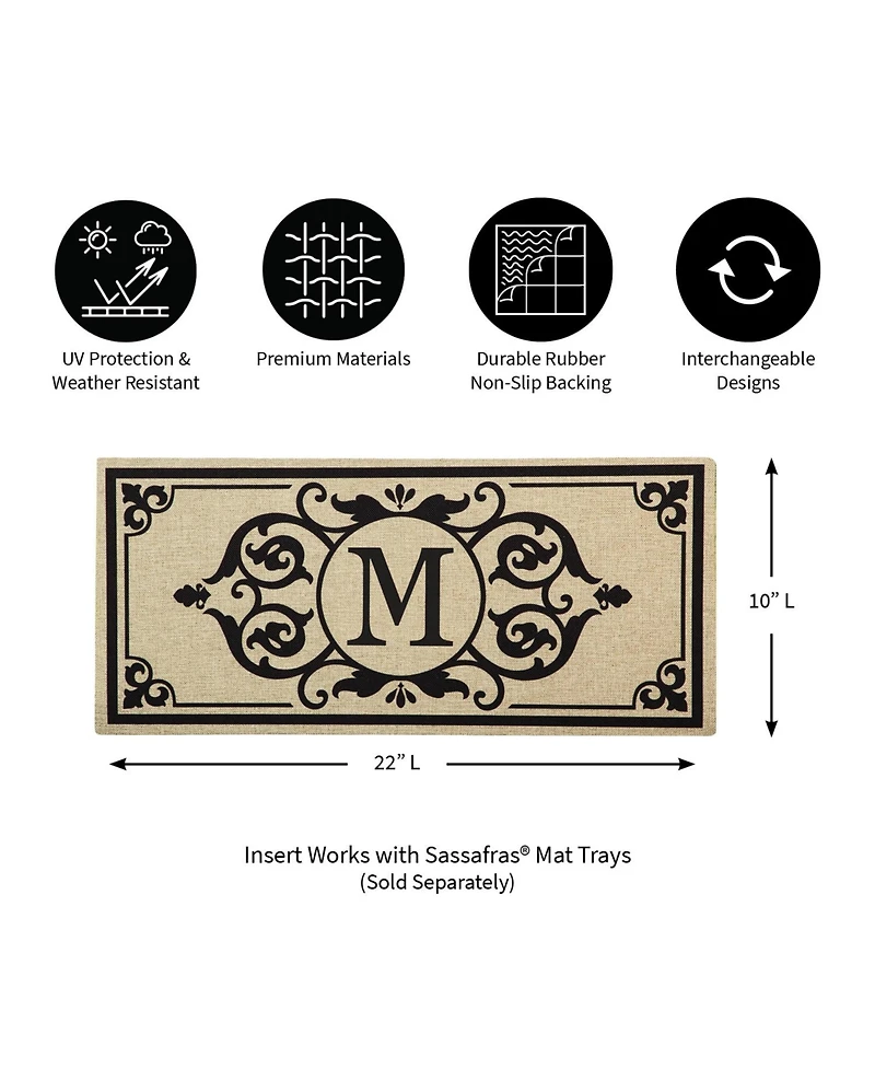 Evergreen Cambridge Letter M Monogram Burlap Sassafras Indoor Outdoor Switch Doormat1'10"x10"Brown