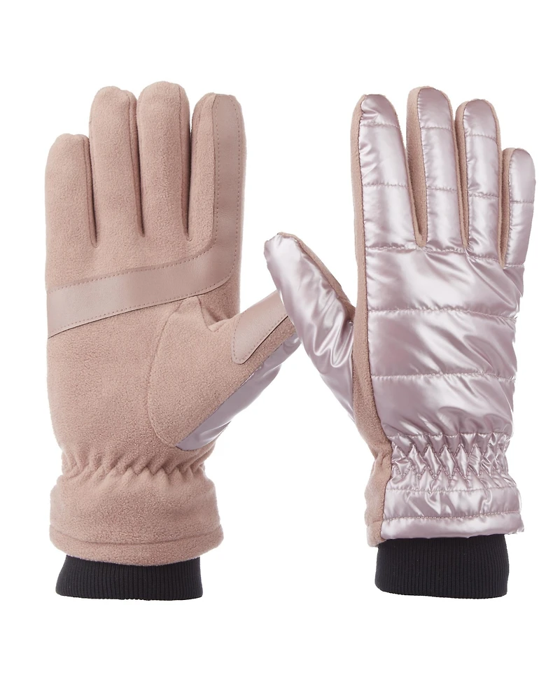 Isotoner Women's Sleek Heat Pongee and Fleece Water Repellent Touchscreen Gloves