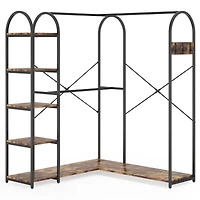 Tribesigns L-Shaped Garment Rack with Shelves, Heavy Duty Corner Clothes Rack with Coat Hooks, Anti-toppling Device, Cloth Hanger Standing Clothing Ra