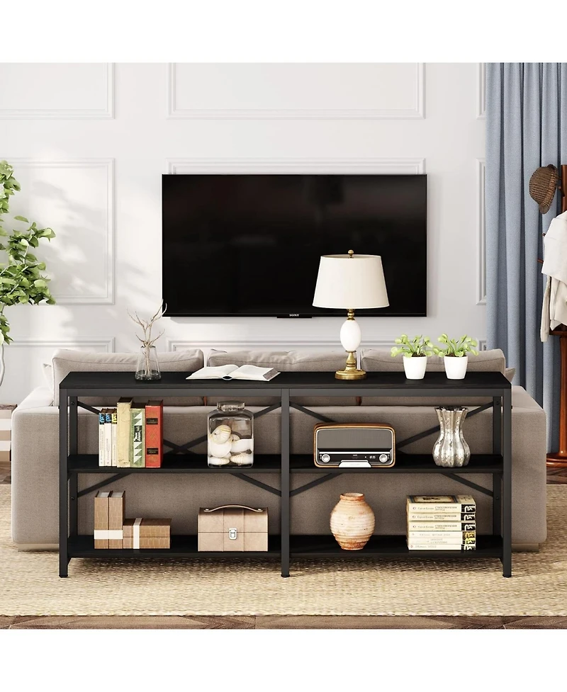 Tribesigns 70.9 Inch Extra Long Console Table, Modern Sofa Table Behind Couch Table with Storage Shelves, 3-Tier Industrial Hallway Entryway Table for