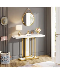Tribesigns Modern Gold White Console Table with Led Lights, 41.3 Inch Entryway Hallway Foyer Accent Table with Faux Marble Veneer for Living Room, Ent