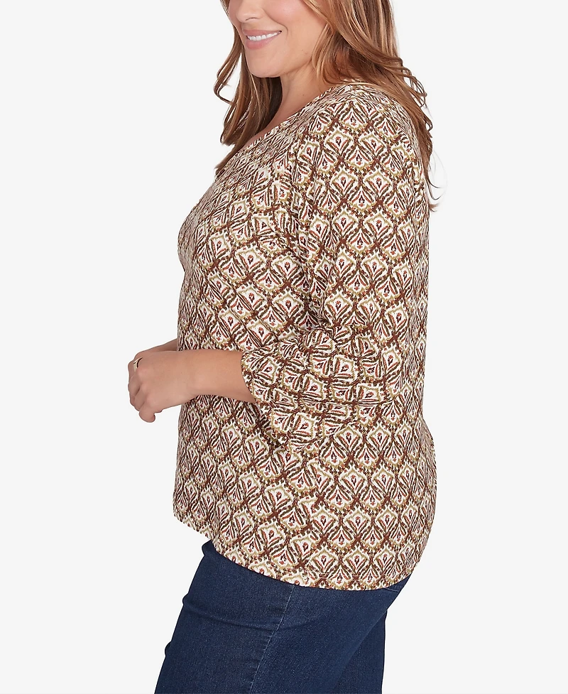 Hearts Of Palm Plus Size Spice It Up Printed 3/4 Sleeve Top