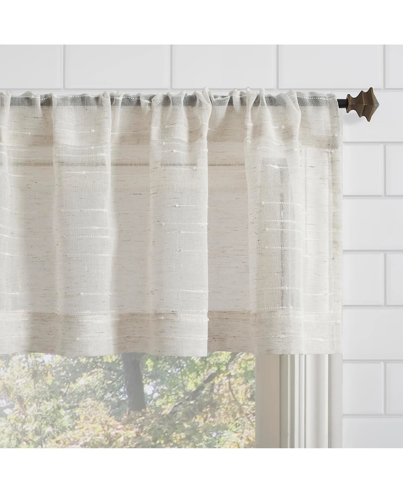 Textured Slub Stripe Anti-Dust Linen Blend Sheer Cafe Curtain Pair