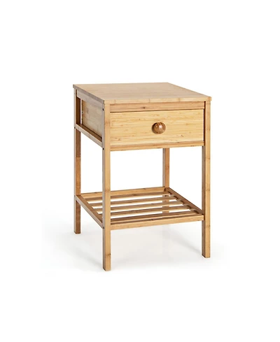 Sugift Bamboo Nightstand with Drawer and Open Shelf