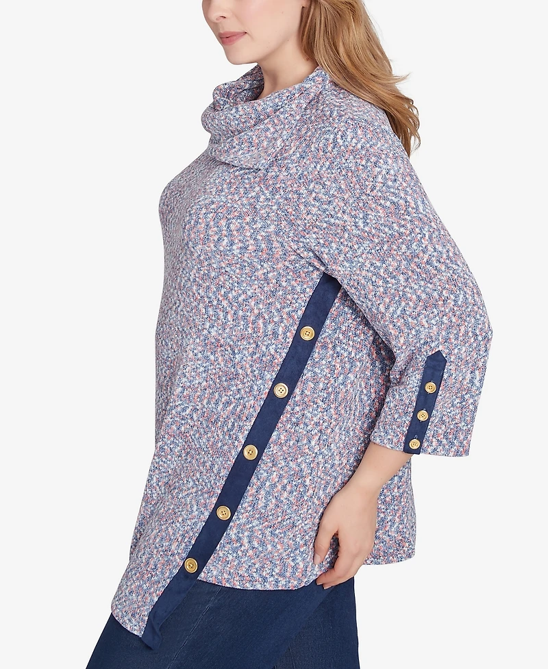 Ruby Rd. Plus Size Split Cowl Neck Speckled Chenille Asymmetric Knit Top