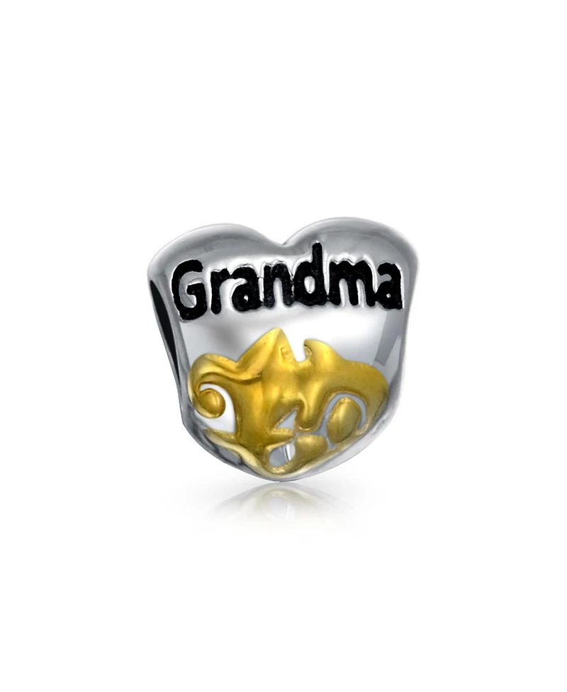 Bling Jewelry Nana Heart Shape Floral Scroll Word Grandma Charm Bead Grandmother Two Tone Gold Plated Sterling Silver Fits European Bracelet