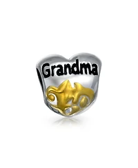 Bling Jewelry Nana Heart Shape Floral Scroll Word Grandma Charm Bead Grandmother Two Tone Gold Plated Sterling Silver Fits European Bracelet