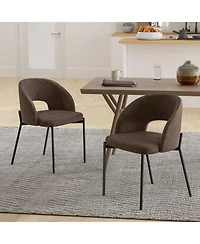 Dining Chair Set of 2 with High-density Sponge Cushion and Pu Leather-Brown