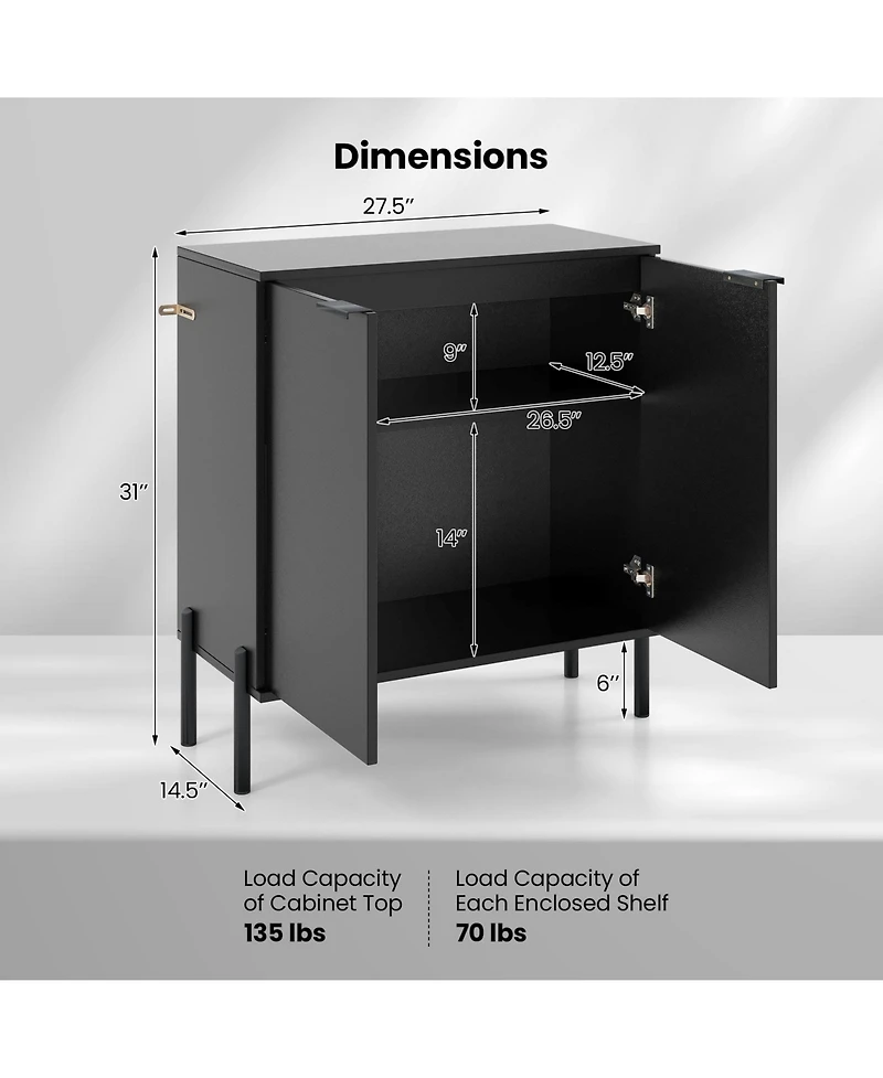 Skonyon 2-Door Buffet Cabinet Sideboard with Shelf and Metal Legs-Black