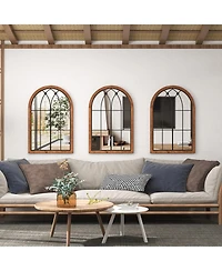 Skonyon Arched Window Finished Mirror with Back Board-Natural