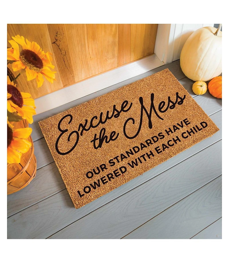 Evergreen 16 x 28 Inches Excuse the Mess Door Mat | Non-Slip Rubber Backing | Dirt catching Natural Coir | Indoor and Outdoor Home Decor