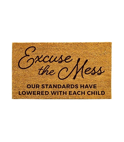 Evergreen 16 x 28 Inches Excuse the Mess Door Mat | Non-Slip Rubber Backing | Dirt catching Natural Coir | Indoor and Outdoor Home Decor