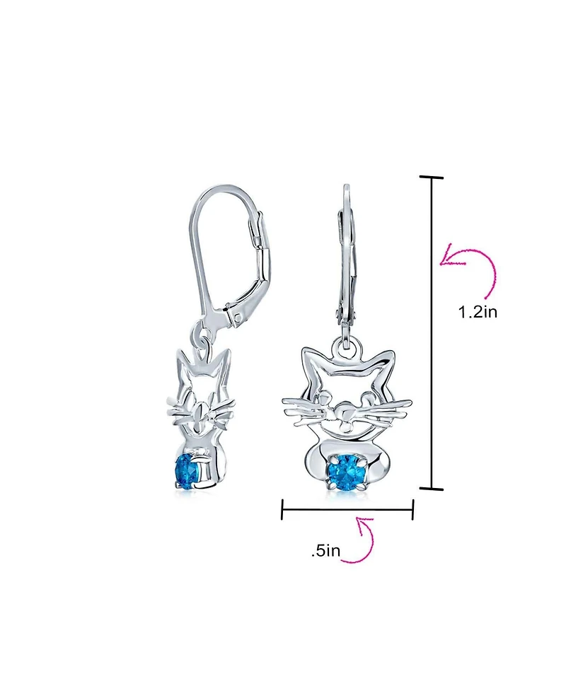 Bling Jewelry Small Kitty Cz Accent Dangle Chandelier Earrings Pink Blue Cat Studs Sterling Silver