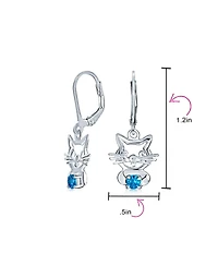 Bling Jewelry Small Kitty Cz Accent Dangle Chandelier Earrings Pink Blue Cat Studs Sterling Silver