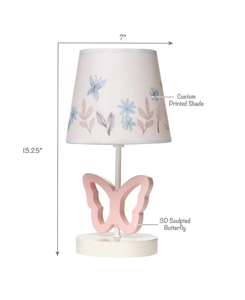 Lambs & Ivy Baby Blooms Pink Butterfly Nursery Lamp with Floral Shade & Bulb
