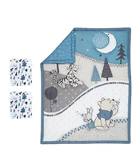 Lambs & Ivy Disney Baby Forever Pooh Blue/Gray 3-Piece Mini Crib Bedding Set