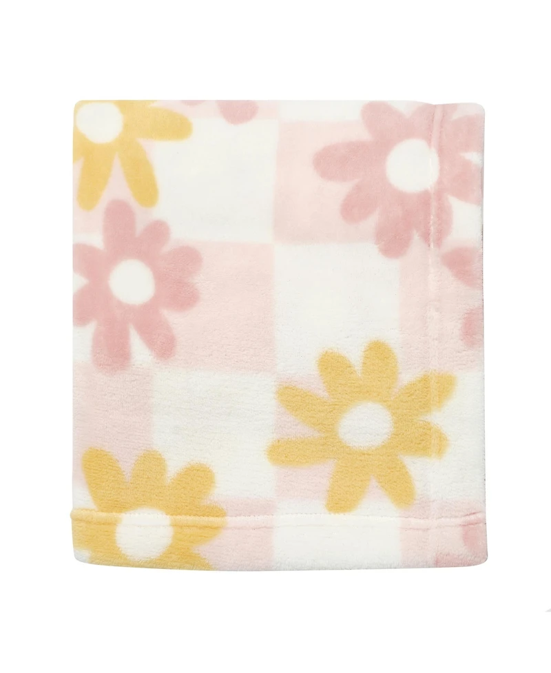 Lambs & Ivy Daisy Dreams Soft & Cozy Luxury Fleece Checkered Baby Blanket