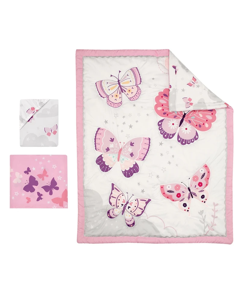 Bedtime Originals Butterfly Kisses Pink/Purple 3-Piece Baby Crib Bedding Set
