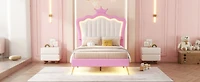 Streamdale Furniture Upholstered Princess Bed with Led Crown Headboard