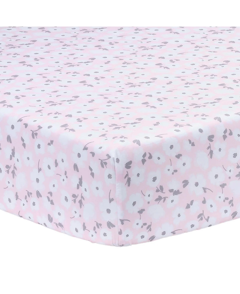 Bedtime Originals Floral Pink/Gray 2-Pack Fitted Crib/Toddler Sheet Set- Flower