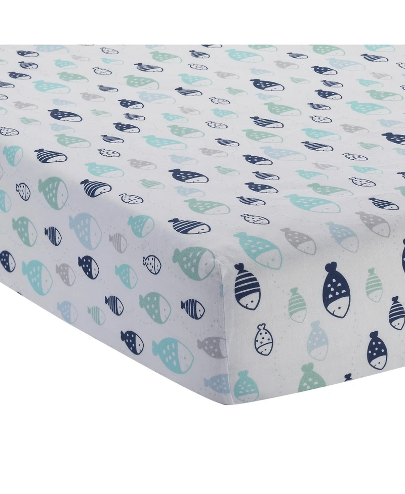 Lambs & Ivy Oceania Blue/Gray/White Whale with Octopus and Fish Nautical Ocean 6-Piece Nursery Baby Crib Bedding Set