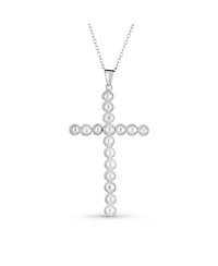 Bling Jewelry Simple Religious Freshwater Cultured White Pearl Large Cross Necklace Pendant Sterling Silver