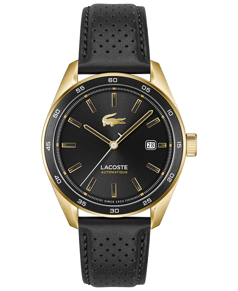 Lacoste Men's Boston Automatique Black Leather Strap Watch 40mm