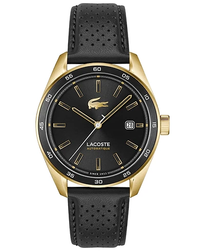 Lacoste Men's Boston Automatique Black Leather Strap Watch 40mm