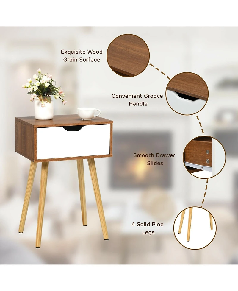 2-Tier Nightstand with Drawer - White Modern End Table for Bedroom, Living Room, or Office, Versatile Side Table for Sofa or Bedside