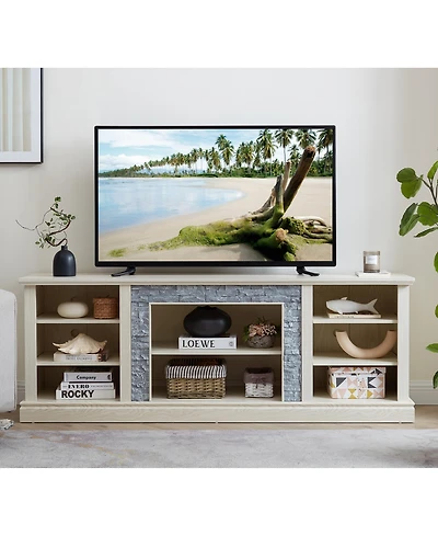 Streamdale Furniture Modern Tv Stand with Faux Stone Surround and Ample Storage