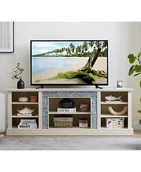 Streamdale Furniture Modern Tv Stand with Faux Stone Surround and Ample Storage