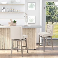 2-Pack Beige 30" Barstools with Button Tufted Design