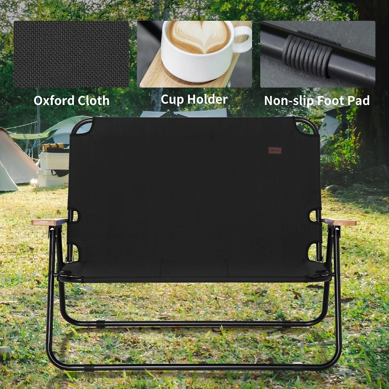 Double Folding Camping Chair, Loveseat for 2 Adults, Portable Camping Couch