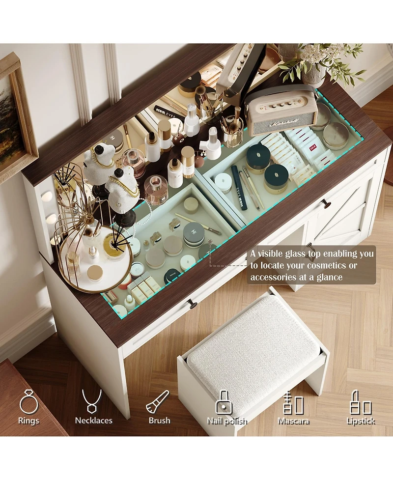 Streamdale Makeup Vanity with Large Mirror, Adjustable Led Lights, and 3 Drawers