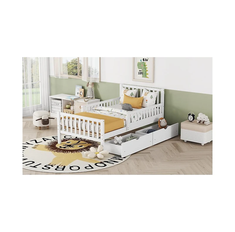 Streamdale Twin Wood Platform Bed with Guardrails and Storage